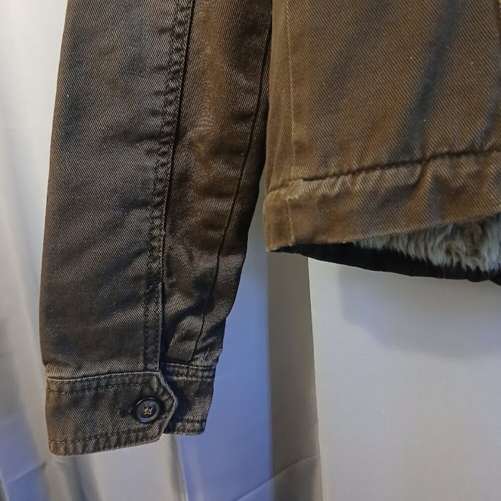 HOLLISTER Bomber Jacket Sherpa Fur Lined XS Brown Winter Coat Very warm & stylis - Picture 12 of 14